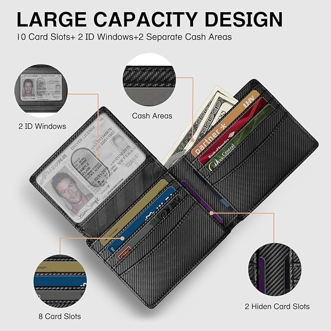 Zitahli Wallet for Men 12 Card Holder Slim Rfid Leather 2 ID Window Wallets With Gift Box Men's Accessories
