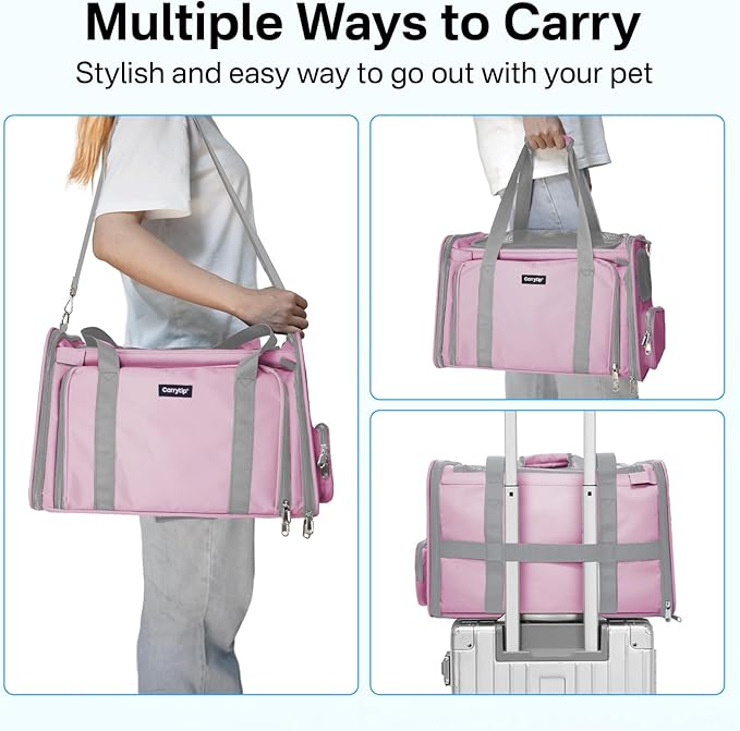 Cat Carrier Soft for Travel & Vet Visits, Expandable Soft Pet Carrier for Cats Up to 15 lbs, Breathable & Cozy Cat Bag Carrier, Airline Approved Portable Pet Travel Carrier, Pink