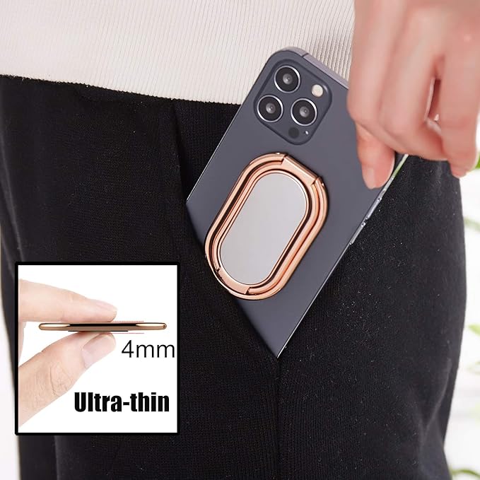 Phone Ring Holder Finger Kickstand Foldable Cellphone Back Stand 360° Rotation Metal Grip Holder for Magnetic Car Mount Compatible with iPhone Samsung Smartphone iPad
