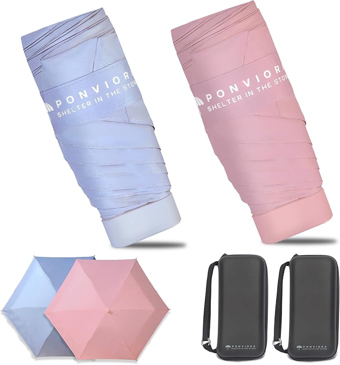 Compact Mini Windproof Travel Umbrella-UPF 50+ Sun & Rain Protection, Small Folding Design Fits in Pocket or Purse, Lightweight Portable with Case for Women, Men & Kids
