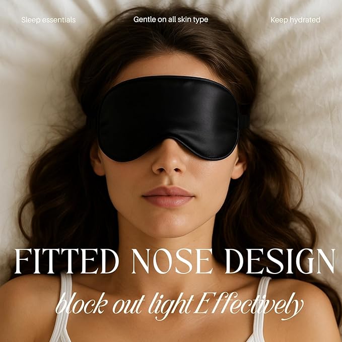Silk Satin Sleeping Eye Mask, Black Sleep Eye Mask Night Blindfold for Women and Men, Soft Breathable Blackout Eyeshade Eye Cover for Travel, Wedding Bridesmaid Gift