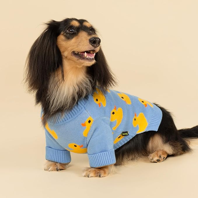 Fitwarm Funny Duck Dog Sweater, Thermal Dog Winter Clothes for Small Dogs Boy Girl, Pet Outfit, Blue, Yellow, XXL