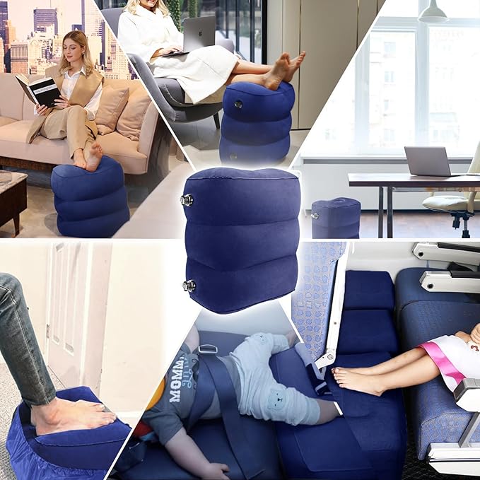 HOMCA Inflatable Travel Foot Rest Pillow (2-Pack) Adjustable Height Leg Pillow Fast Inflating Airplane Bed for Toddlers Footrest Pillow for Office, Airplane, Train, Cars, Home (Grey)