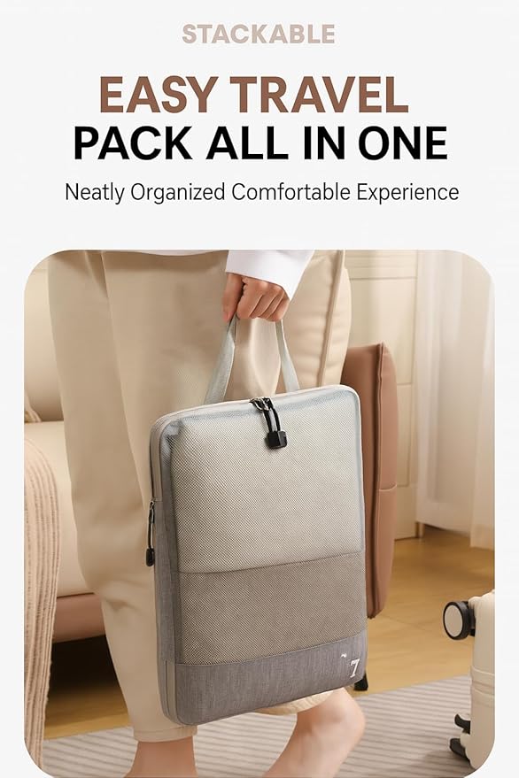 6-Pack Compression Packing Cubes for Travel – Lightweight, Expandable Luggage Organizers with Dual-Use Drawstring Bag – Stackable, Odorless, Durable – Fits Clothes, Shoes, Toiletries (Brown)