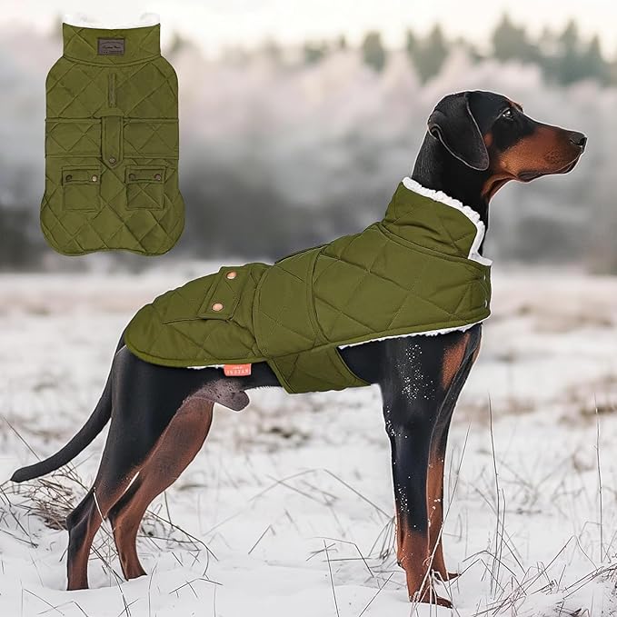 KYEESE Dog Coat Thick Pet Winter Coat with Pocket Windproof Dogs Jacket with Fleece Lined Waterproof Dog Coats for Large Dogs Soft Pet Sweater with Leash Hole Warm Pets Puffer Clothes for Cold Weather
