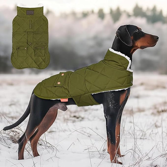 KYEESE Dog Coat Thick Pet Winter Coat with Pocket Windproof Dogs Jacket with Fleece Lined Waterproof Dog Coats for Large Dogs Soft Pet Sweater with Leash Hole Warm Pets Puffer Clothes for Cold Weather