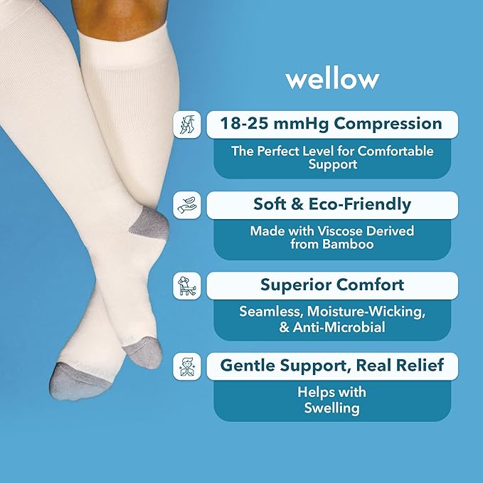 Wellow Premium Socks (Compression Socks - Regular) for Men & Women, Made with Viscose from Bamboo, Knee High, 18-25 mmHg