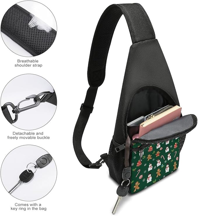 SWEET TANG Chest Bag for Men Women Green Gingerbread Sling Shoulder Backpack Fashion Daypack, Outdoor Sport Adjustable Zippered Crossbody Bag with Large Capacity