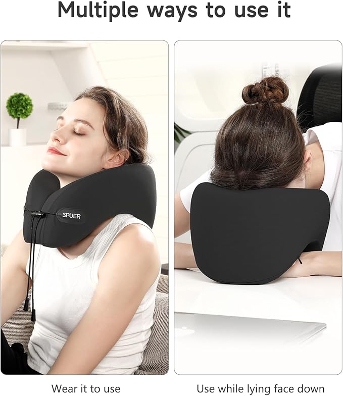 Ergonomic Memory Foam Travel Neck Pillow with Eye Mask & Earplugs – Comfortable Support for Flights, Cars, and Office Naps (Black)