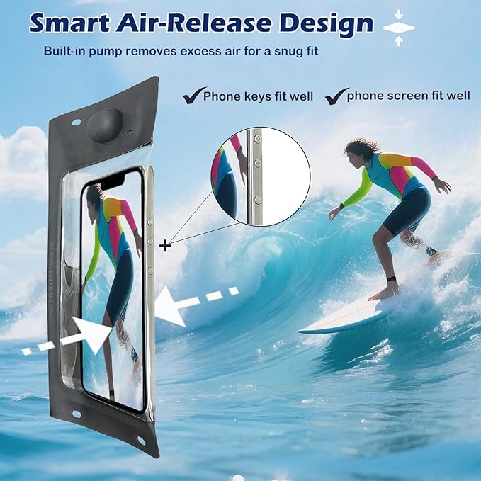 2pack Vacuum Cell Phone Waterproof Phone Pouch iPhone Casemate Waterproof Phone case with Lanyard Small Water Proof Pouch Water Phone Protector Water case Phone case IP68 Max 7” Black