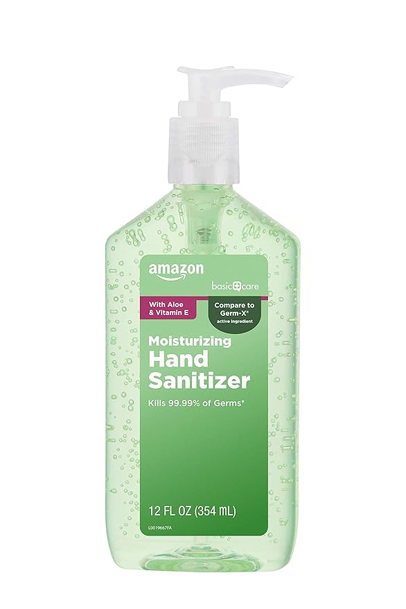 Amazon Basic Care Hand Sanitizer with Aloe Vera, 62% Ethyl Alcohol, Vitamin E Enriched, 12 fl oz, Pack of 6