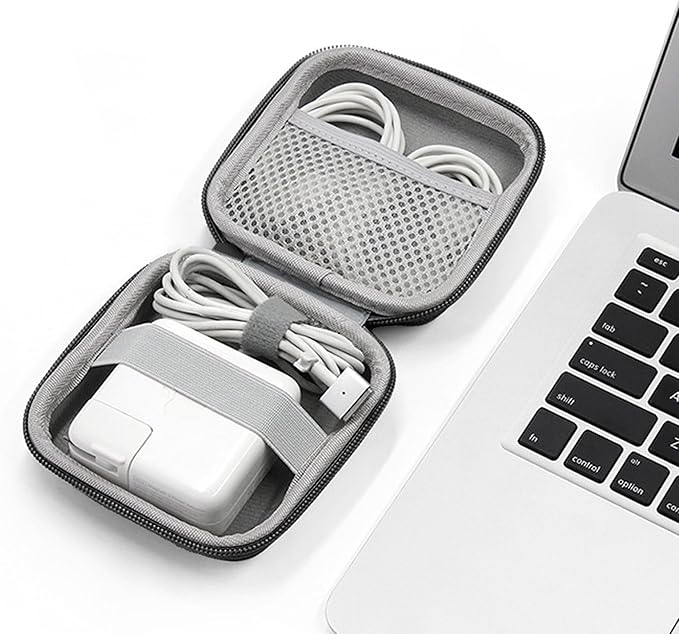 Charger Case for Macbook, Portable Tech Electronic Organizer Bag, Travel Storage Pouch for Laptop Accessories, MacBook Power Adapter, Charging Cords, USB, Power Bank (Black-Oxford, M)
