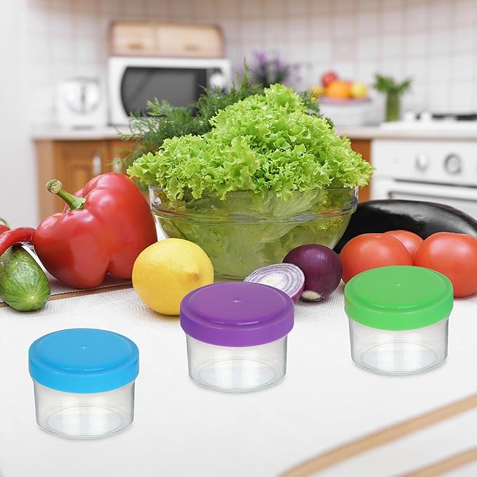 Condiment Containers with Screw Lids (4-Piece) - Reusable Leakproof Salad Dressing Containers to go - Small Mini Food Storage Cups for Lunch, Dishwasher Friendly, 1.4-Ounce
