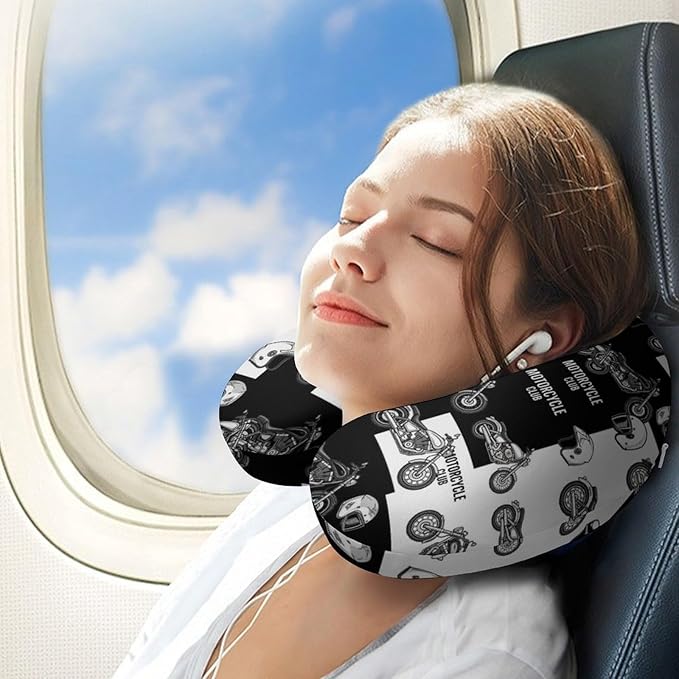 Travel Neck Pillow Memory Foam Chin Cushion Motorcycle Equipment, Washable Cover for Men Women Youth Airplane Car Pain Relief