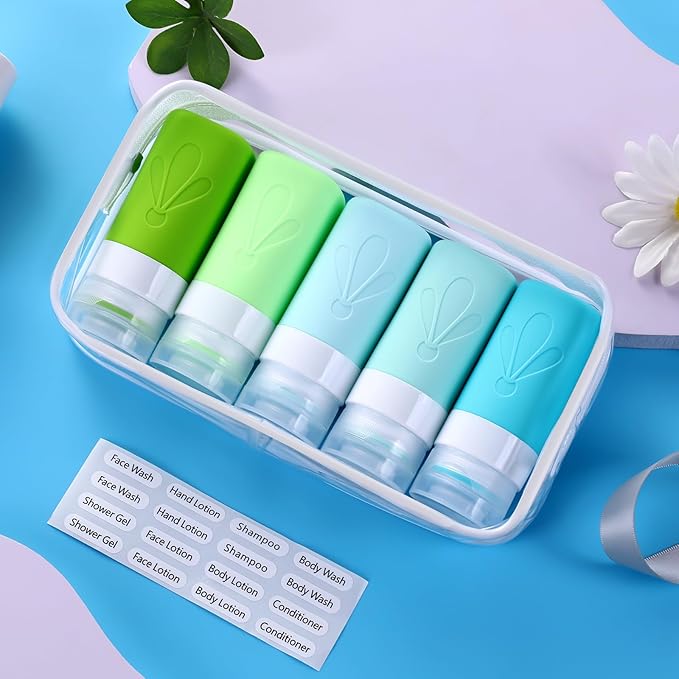 INSFIT Travel Bottles for Toiletries, TSA Approved 2oz Travel Size Toiletries, BPA Free Leak Proof Squeezable Silicone Tubes Travel Essentials for Shampoo Conditioner Lotion Soap