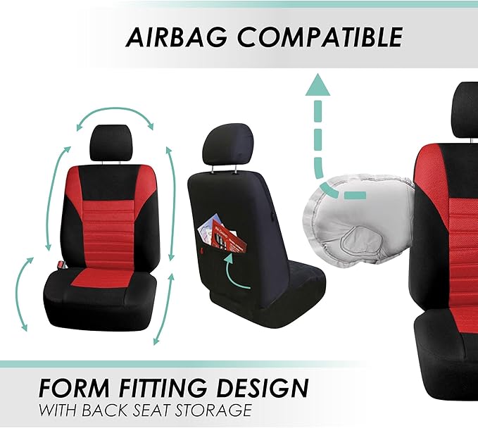 FH Group Automotive Car Seat Covers Front Set Premium 3D Air Mesh Front Seat Covers, Airbag Compatible Universal Fit Interior Accessories for Cars Trucks and SUVs - Red