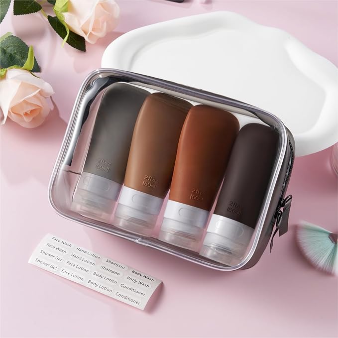 INSFIT Portable Travel Bottles, TSA Approved Leak Proof Containers for Toiletries, BPA Free Refillable Accessories for Shampoo, Body Wash, Liquids (4 Pack)