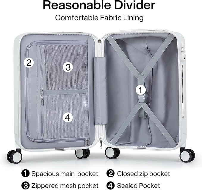 Hanke 24 Inch Checked Luggage with Spinner Wheels Hard Shell Suitcases Lightweight Travel TSA Luggage for Women Men Medium Suitcase(Smoke White)