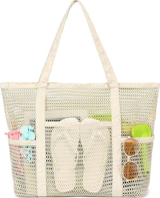 Mesh Beach Bag for Women, Casual Hobo Bags Large Beach Tote for Pool Travel Cruise Vacation Essentials