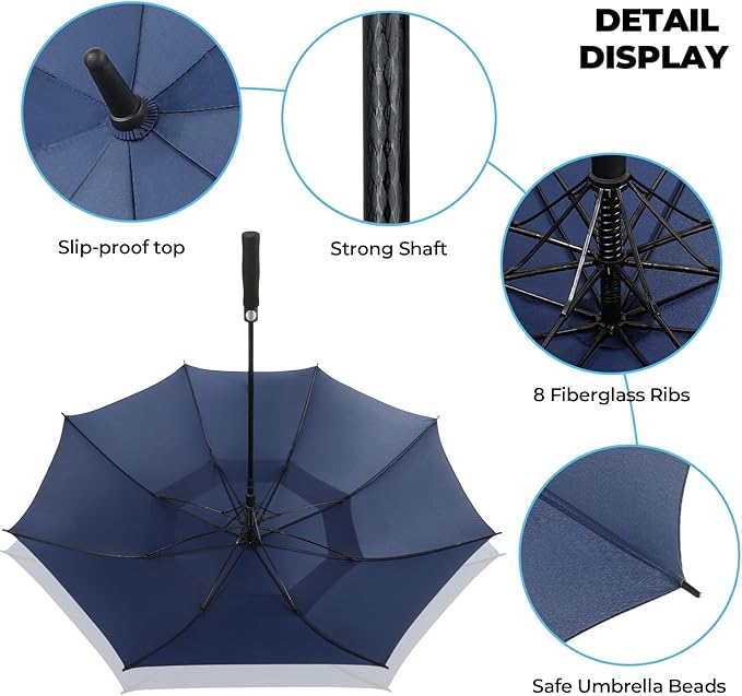ZDSSM Automatic Open Golf Umbrella, 54/62/68/72 inch Extra Large Oversize Double Canopy Vented Stick Umbrellas, Windproof Waterproof Umbrella for Men And Women