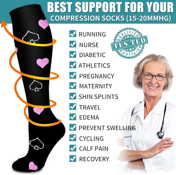 Laite Hebe Compression Socks for Women & Men Circulation(6 pairs)-Graduated Supports Socks for Running, Athletic Sports