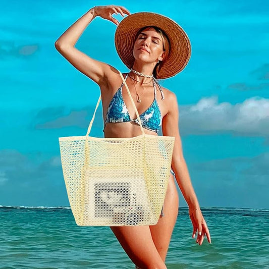 Mesh Beach Bag for Women, Casual Hobo Bags Large Beach Tote for Pool Travel Cruise Vacation Essentials