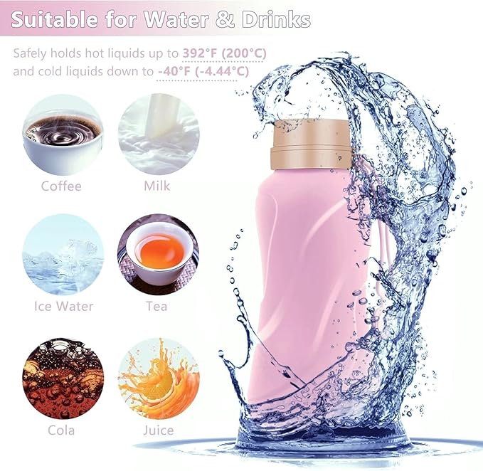 Collapsible Water Bottles,650ml,Leak Proof,Reuseable BPA Free Silicone Foldable Water Bottles,Durable Lightweight for Travel Gym Camping Hiking,Compact Size Portable Sports Water Bottle (Purple)