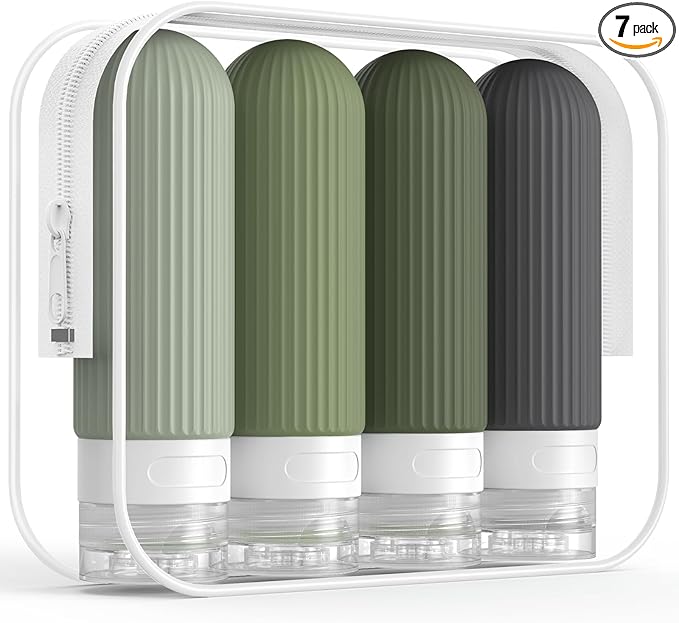 ME.FAN Travel Bottles for Toiletries, TSA Approved 3oz Silicone Journey Size Containers, Portable Split Bottle for Conditioner, Shampoo, Lotion- 4 Pack Desert Sage