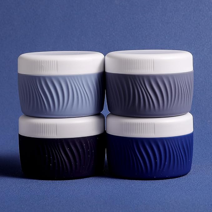 Travel Containers for Toiletries, Silicone Cream Jars BPA-Free, TSA Approved 2oz Travel Size Containers, Leak-proof Portable Size Silicone Jars with Lid for Face Hand Body Cream (4 Pack)