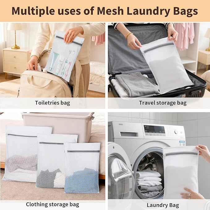 Laundry Bag Backpack with 3 Sizes Mesh Wash Bags and Shoulder Straps Foldable Clothes Hamper Bag with Drawstring Closure for College, Apartment, Laundromat (Brown)