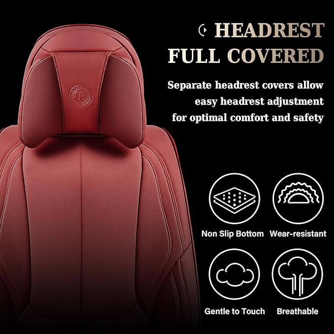 Coverado Universal Seat Covers Front, 2-Pack Universal Seat Covers for Cars, Waterproof Nappa Leather Car Seat Covers with Head Pillow, Auto Protectors Fit for Most Sedans SUV Pick-up Truck-Red