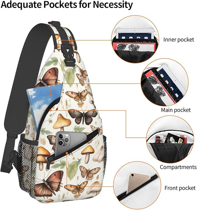 Botanical Mushroom Sling Backpack Crossbody Bag Casual Chest Bags Travel Hiking Daypack Shoulder Bag for Women Men