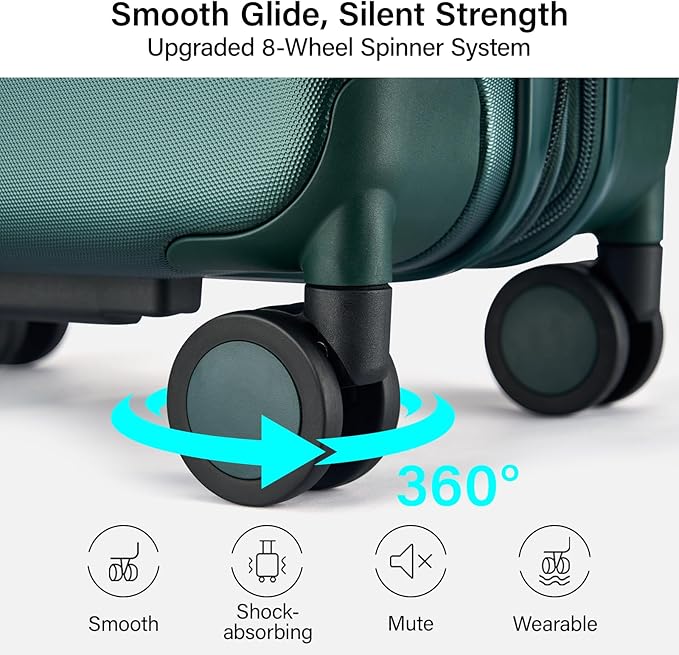 Hanke Expandable 24 Inch Luggage with Spinner Wheels, Hardside Medium Checked luggage, All-PC Hard Shell Suitcase, TSA Lock, Lightweight Checked-Medium (Blackish Green, 76L)