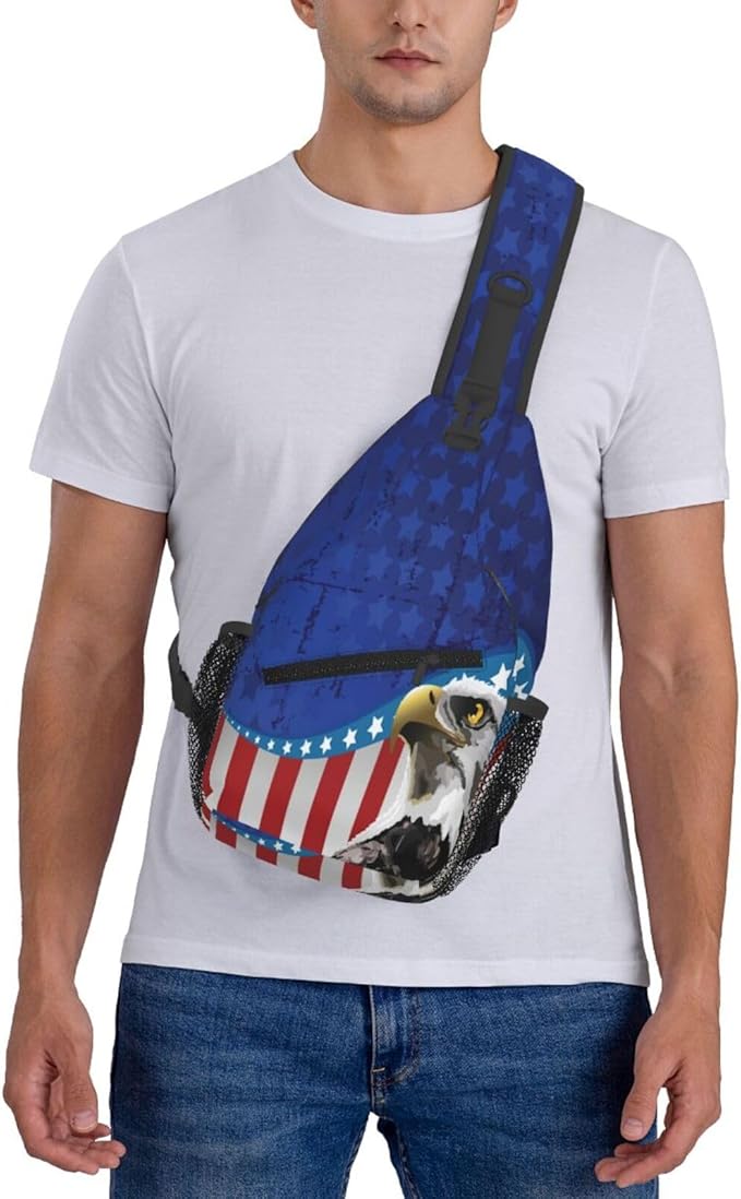 Bald Eagle American Flag Sling Bag Multipurpose Crossbody Sling Backpack Travel Cycling Hiking Shoulder Bag For Women Men