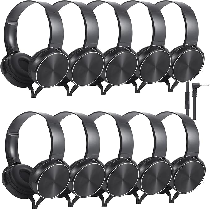 Bulk Headphones with Microphone 10 Pack for Classroom Kids, Wholesale Heavy Duty Wire Headsets with Mic Class Set for School Students Teen Children(HY450, Black)