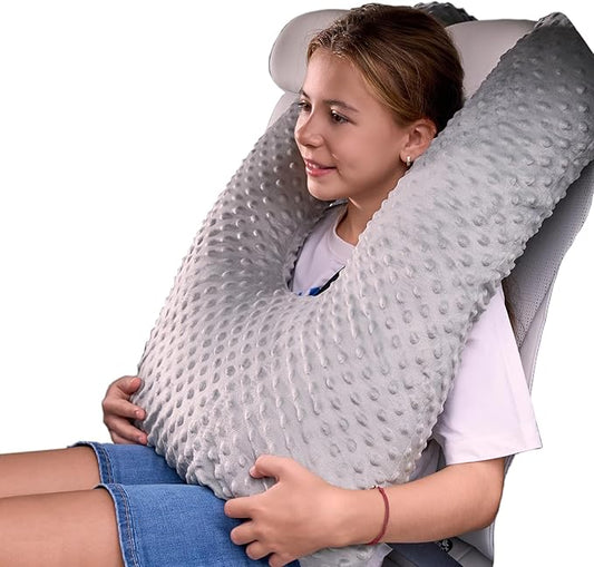 Travel Pillow for Kids Adult, Pillow for Car Sleeping Ultra Large U-Shaped with Removable Soft Cover Support Fix Neck and Body Sitting/Sleeping on The Trip (Grey)