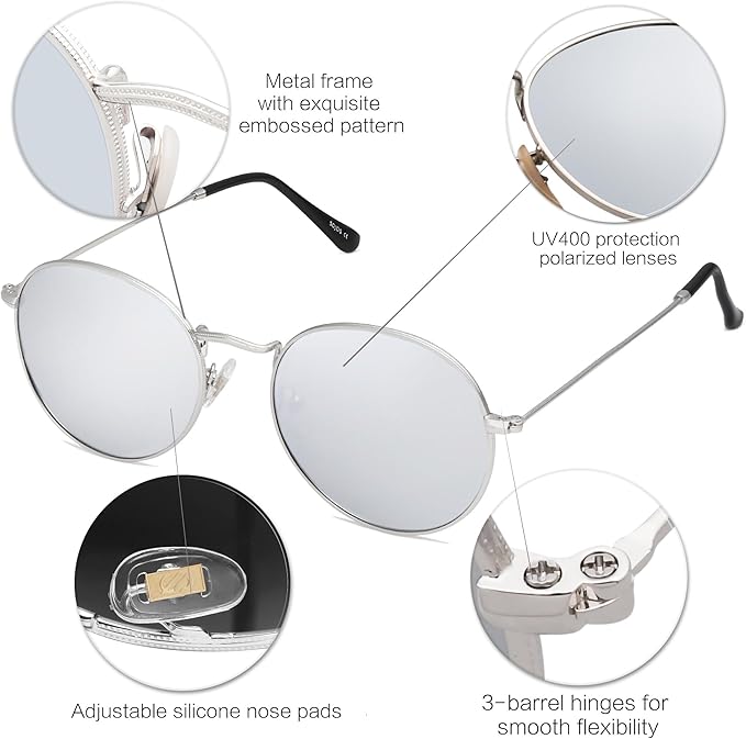 SOJOS Small Round Polarized Sunglasses for Women Men Classic Vintage Retro Shades UV400 SJ1014