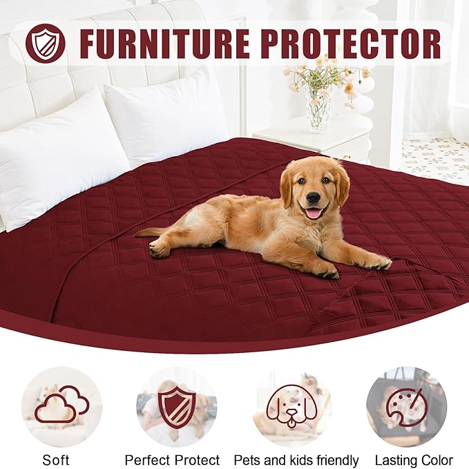 Smiry Waterproof Dog Bed Cover Blanket 40x70, Soft Reversible Pet Blanket, Washable Leakproof Cats Dogs Couch Cover for Sofa, Couch, Furniture, Lattice, Wine Red/Wine Red