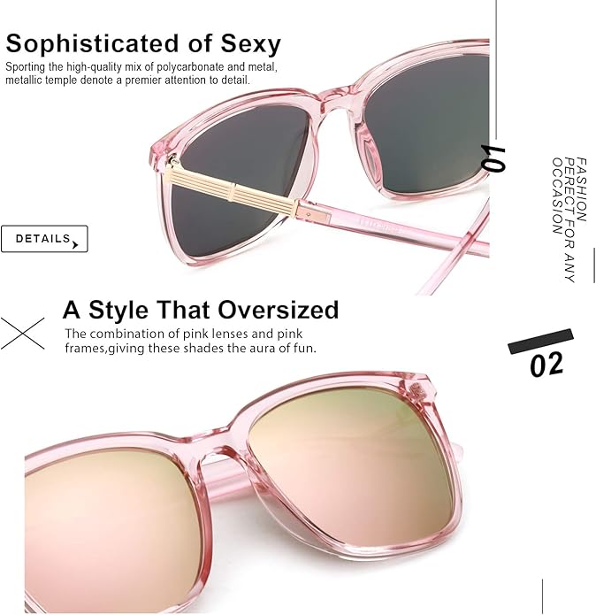 SIPHEW Oversized Square Sunglasses for Women|Lightweight Fashion Sunglasses 100% UV400 Protection|Trendy Mirrored Shade