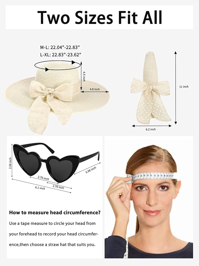 Senker Fashion Sun Hats for Women, Wide Brim Floppy Beach Straw Hat for Summer Travel Vacation Foldable with Sunglasses