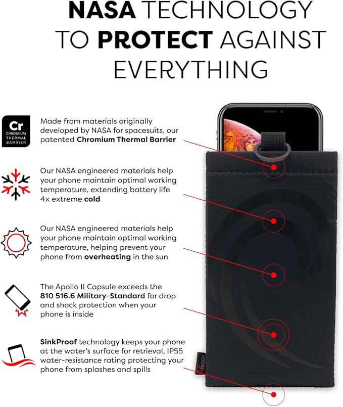 PHOOZY Apollo II Thermal Phone Case Cold Weather Insulated Pouch | Extends Battery Life 4X | NASA Tech Skiing Snowboard Accessories | Military Grade | Medium - Black
