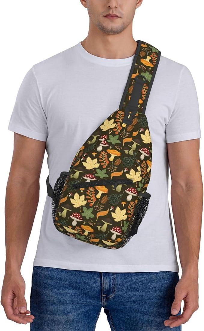 Botanical Mushroom Sling Backpack Crossbody Bag Casual Chest Bags Travel Hiking Daypack Shoulder Bag for Women Men
