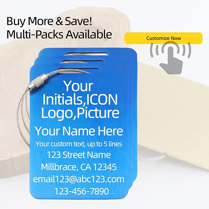 Sturdy and Durable Personalized Luggage Tags for Suitcases,Cruise Essentials Travel Tags for Luggage,Travel Bag Labels,Heavy-Duty Stainless Steel Blue Rectangular Vertical Suitcases Tags