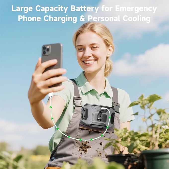 Portable Waist Fan with 5 Speeds, 20000mAh Battery Hands-Free Rechargeable Belt Fan, 16000RPM Strong Airflow, Dual-Sided Clip On Wearable Fans for Camping Travel Jobsite Farms Fishing