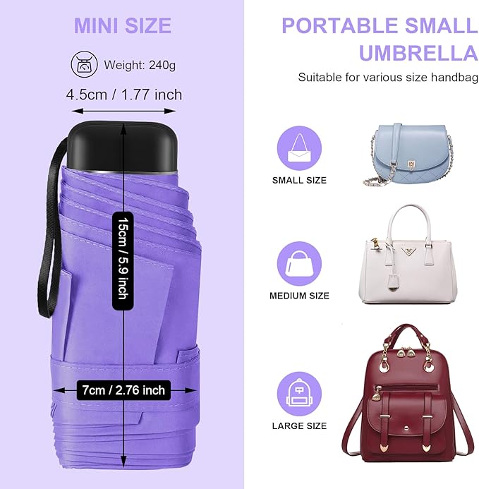 LEAGERA Compact Travel Umbrella with Case - Mini Umbrella for Purse, Small Lightweight &Tiny Design Perfect for Parasol Outdoor Sun&Rain Umbrellas