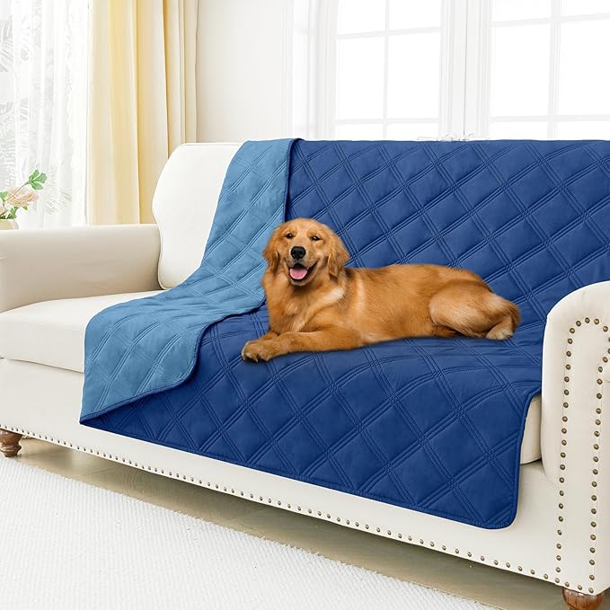 Smiry Waterproof Dog Bed Cover Blanket 68x82, Soft Reversible Pet Blanket, Washable Leakproof Cats Dogs Couch Cover for Sofa, Couch, Furniture, Lattice, Navy/Blue