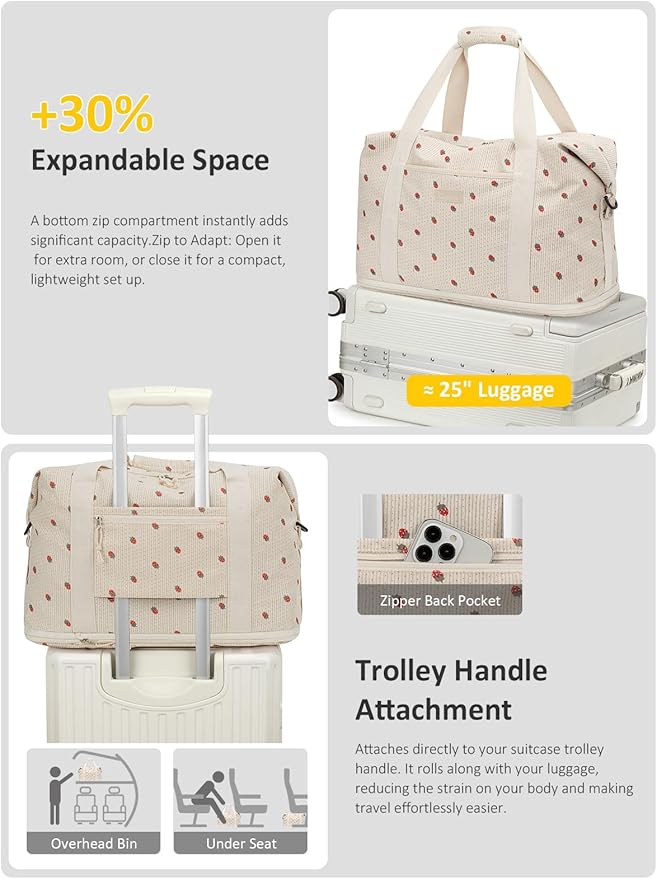 Expandable Travel Duffle Bags Weekender Overnight Bags for Women Men Hospital Bag for Women Labor Delivery with Toiletry Bag Waterproof