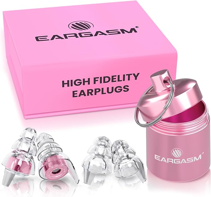 Eargasm High Fidelity Earplugs with Pink Filters - Reusable Noise Reduction Hearing Protection Ear-Plugs with Carrying Case for Concerts, Festivals, Raves, Musicians, Live Music, Sporting Events