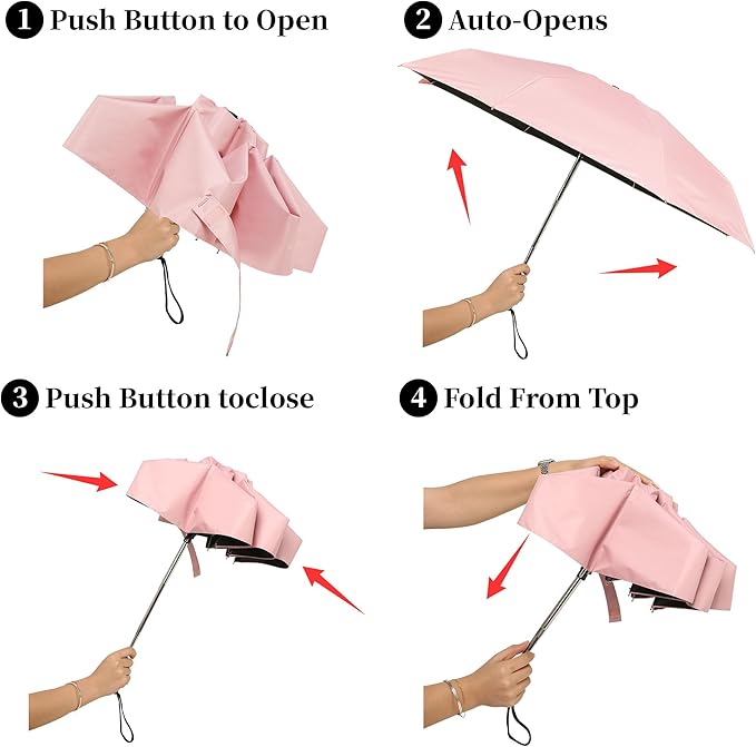 Automatic Mini Travel Umbrellas for Rain/Sun, Small Lightweight Folding Auto Open/Close Windproof Compact Umbrellas for Women Men, Fits Car & Backpack