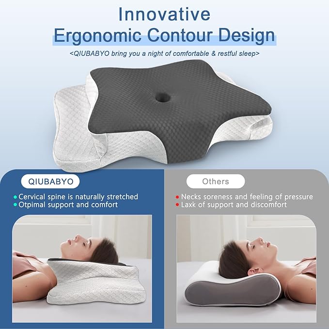 Pain Relief Cervical Pillow for Neck Support, Adjustable Ergonomic Pillow Cozy Sleeping, Odorless Orthopedic Memory Foam Pillows, Contour Bed Pillow for Side Back Stomach Sleeper
